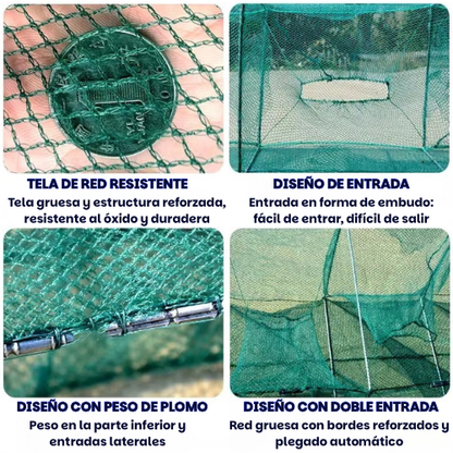 Jaula De Pesca Plegable De Nailon Verde Duradero – Diseño Grueso Y Sin Nudos Para Camarones Y Anguilas, Ideal Para Pescar En Ríos Y Lagos