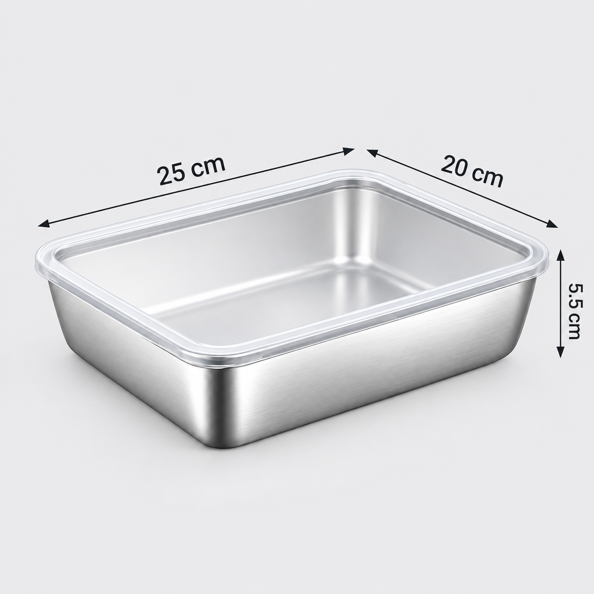 Recipientes inox SUS304 de 2400 ml | Alimentos frescos por más tiempo (25×20×5 cm)
