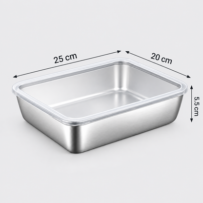 Recipientes inox SUS304 de 2400 ml | Alimentos frescos por más tiempo (25×20×5 cm)