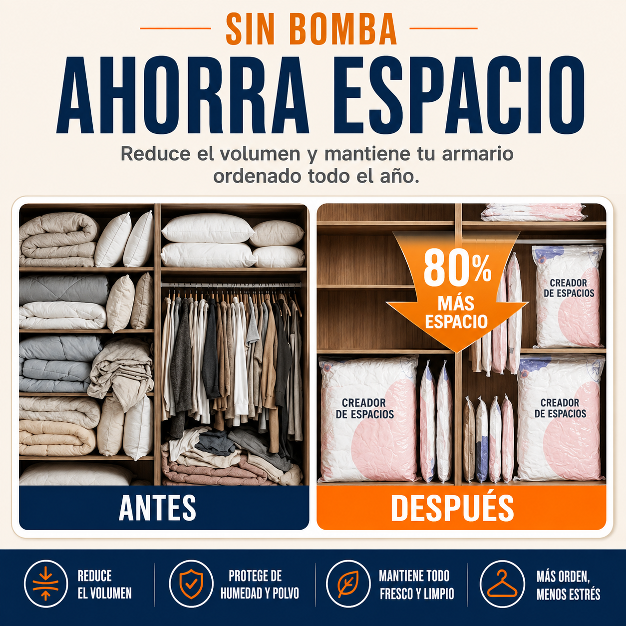 Bolsas De Almacenamiento Al Vacío 3D Sin Bomba – Compresión Rápida En 3 Segundos