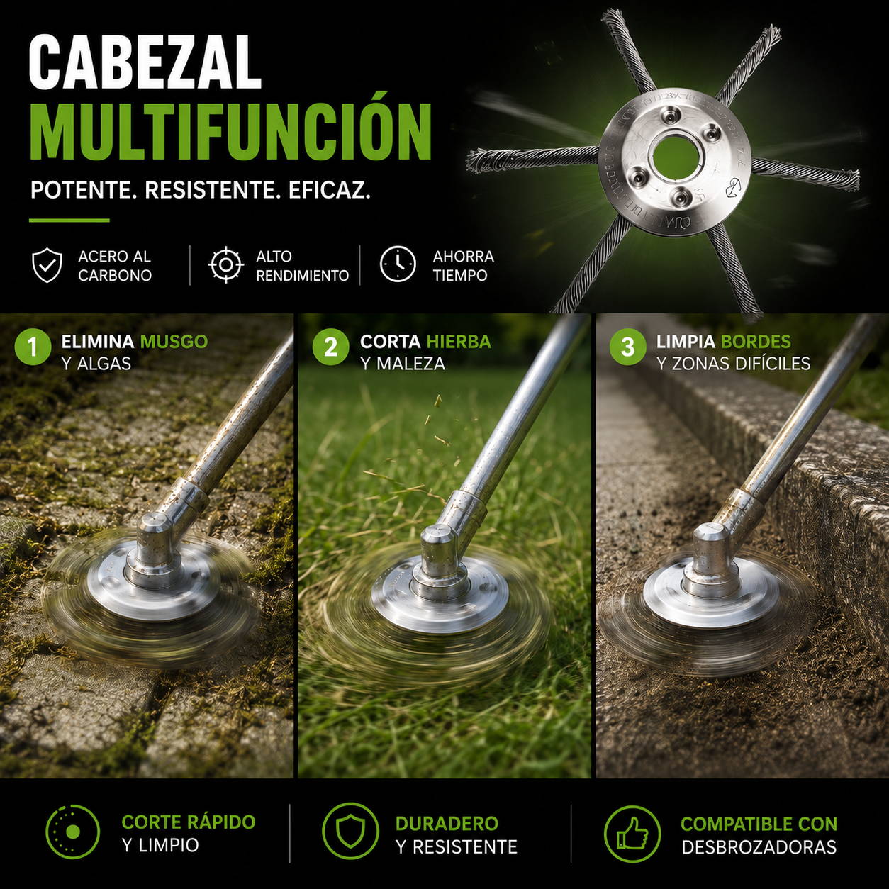 Cabezal de acero al carbono para desbrozadora – potente, resistente y universal