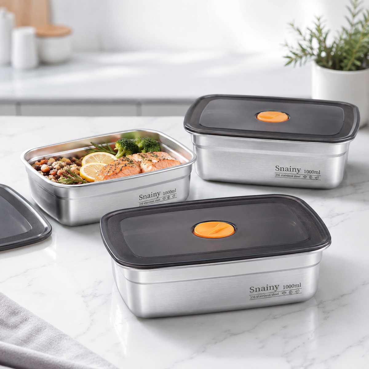 Recipiente Grande Para Alimentos Al Vacío De Acero Inoxidable Antibacteriano De 1000ml