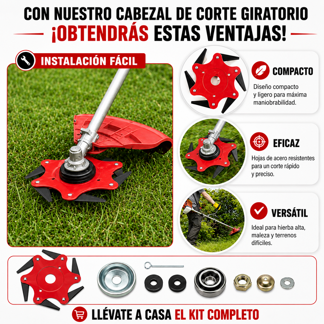 Cabezal De Corte De 6 Dientes De Acero (Accesorios Incluidos)