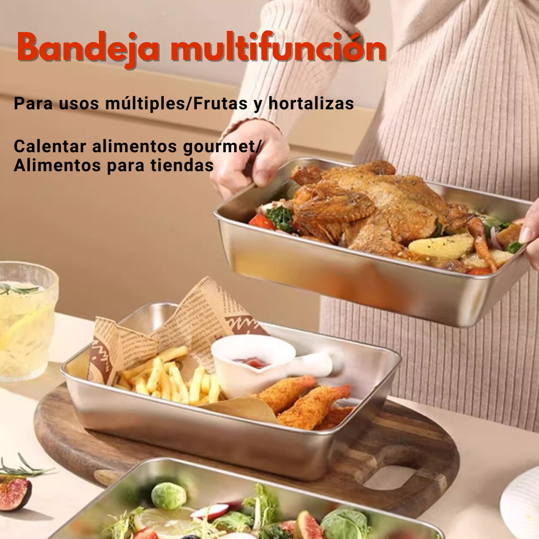 SUS304 caja de almacenamiento de alimentos, bandeja rectangular, seguro para la salud. (25x20x6cm)