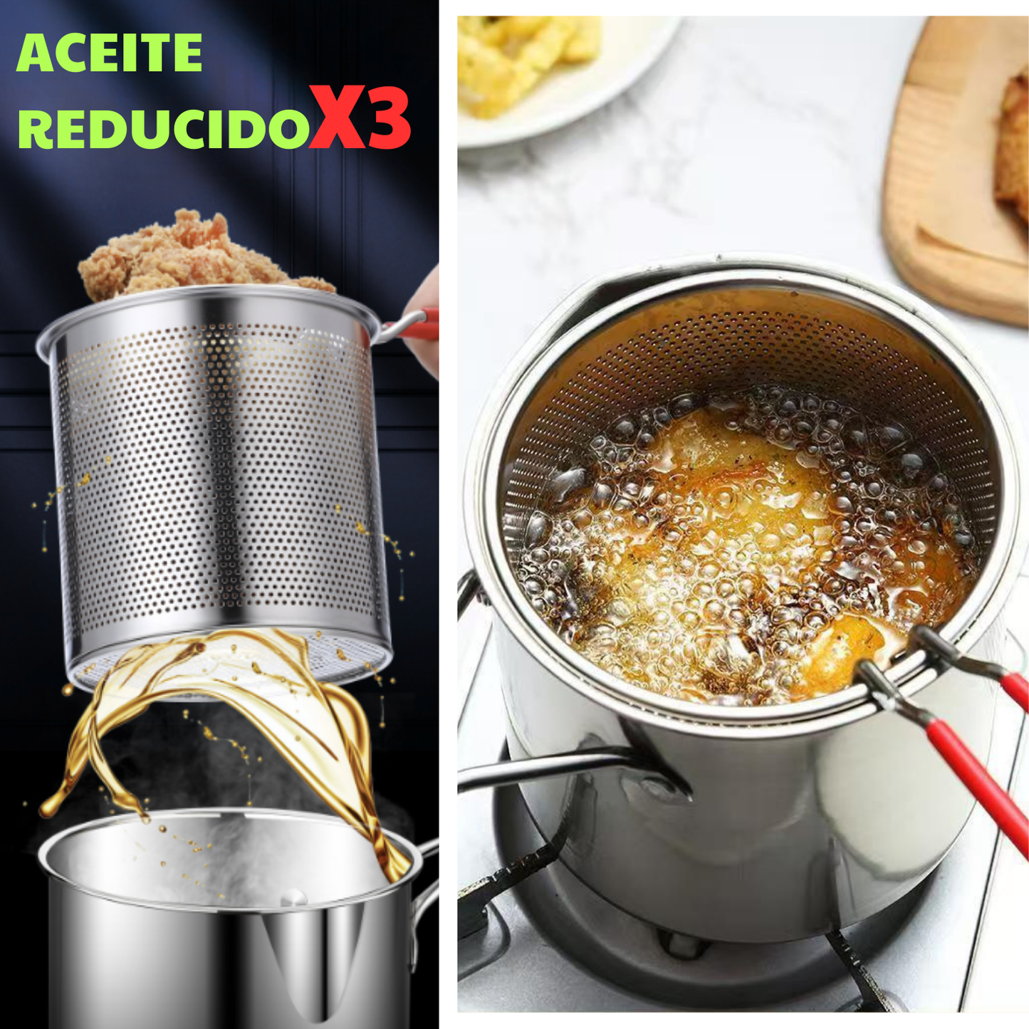 Sartén Multifuncional De Acero Inoxidable 304, Sartén Con Filtro Para Ahorrar Aceite