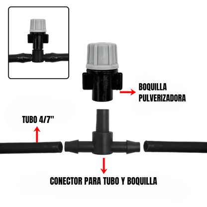 Manguera de Riego para Jardín de 15 Metros con Boquillas de Niebla – Sistema de Enfriamiento por Niebla, Fácil de Instalar