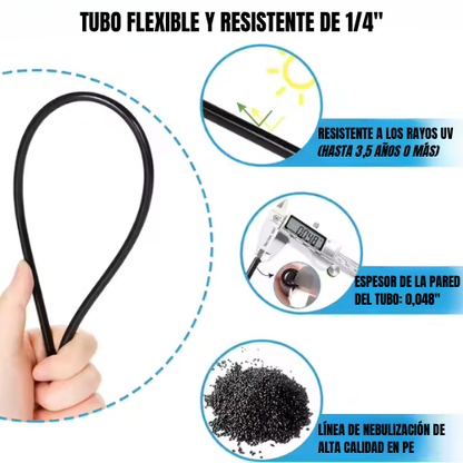 Manguera de Riego para Jardín de 15 Metros con Boquillas de Niebla – Sistema de Enfriamiento por Niebla, Fácil de Instalar