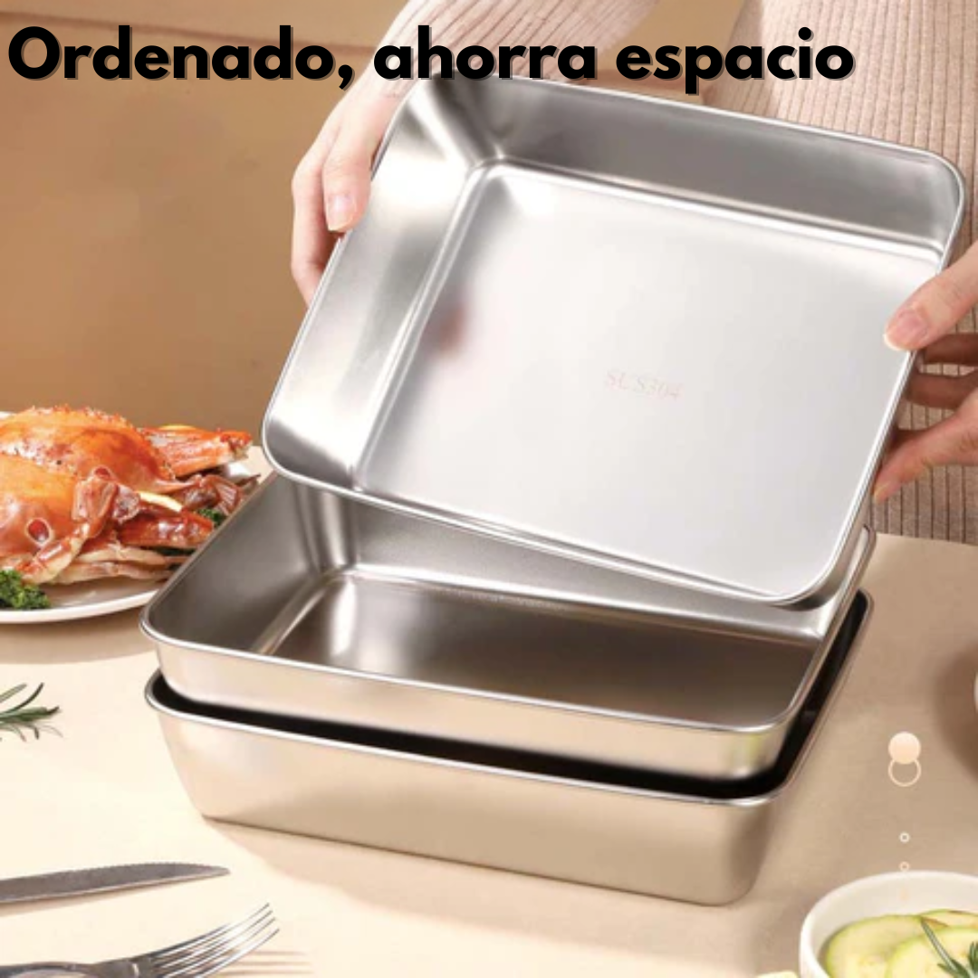 SUS304 caja de almacenamiento de alimentos, bandeja rectangular, seguro para la salud. (25x20x6cm)