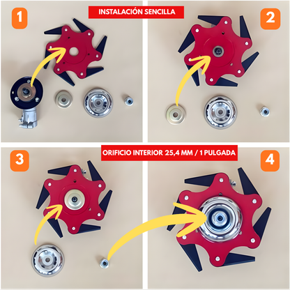 Cuchilla para césped con 6 dientes de acero (accesorios incluidos)