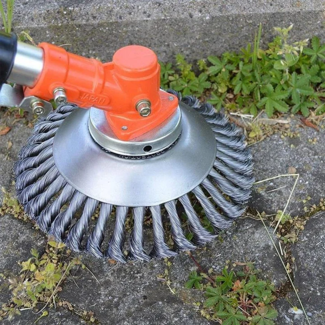 Hoja de Corte de Césped de Alambre de Acero Súper Resistente 360° (Incluye Kit de Adaptadores)