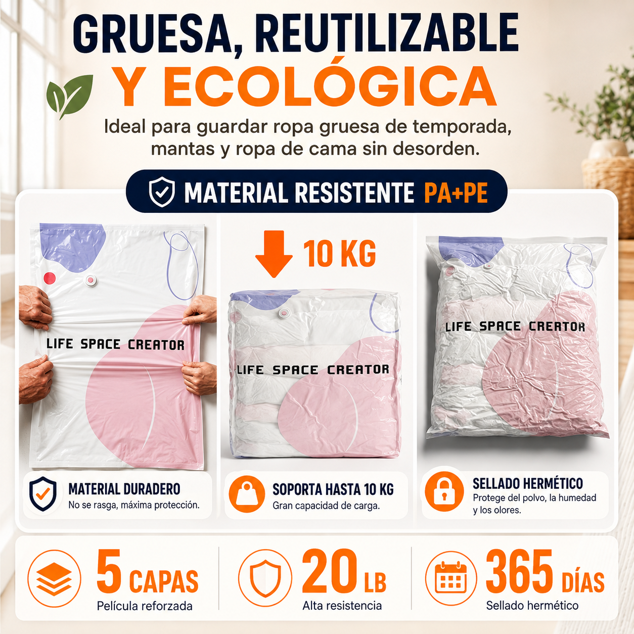 Bolsas De Almacenamiento Al Vacío 3D Sin Bomba – Compresión Rápida En 3 Segundos