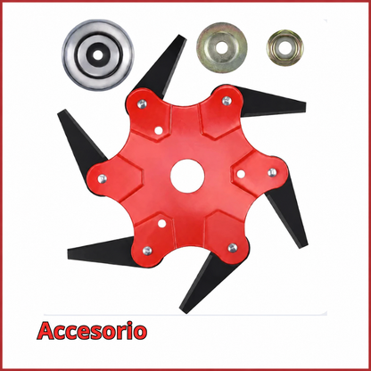 Cabezal cortacésped de 6 dientes de acero al manganeso — Corta sin parar, sin cambiar el hilo (Incluye kit de adaptadores)