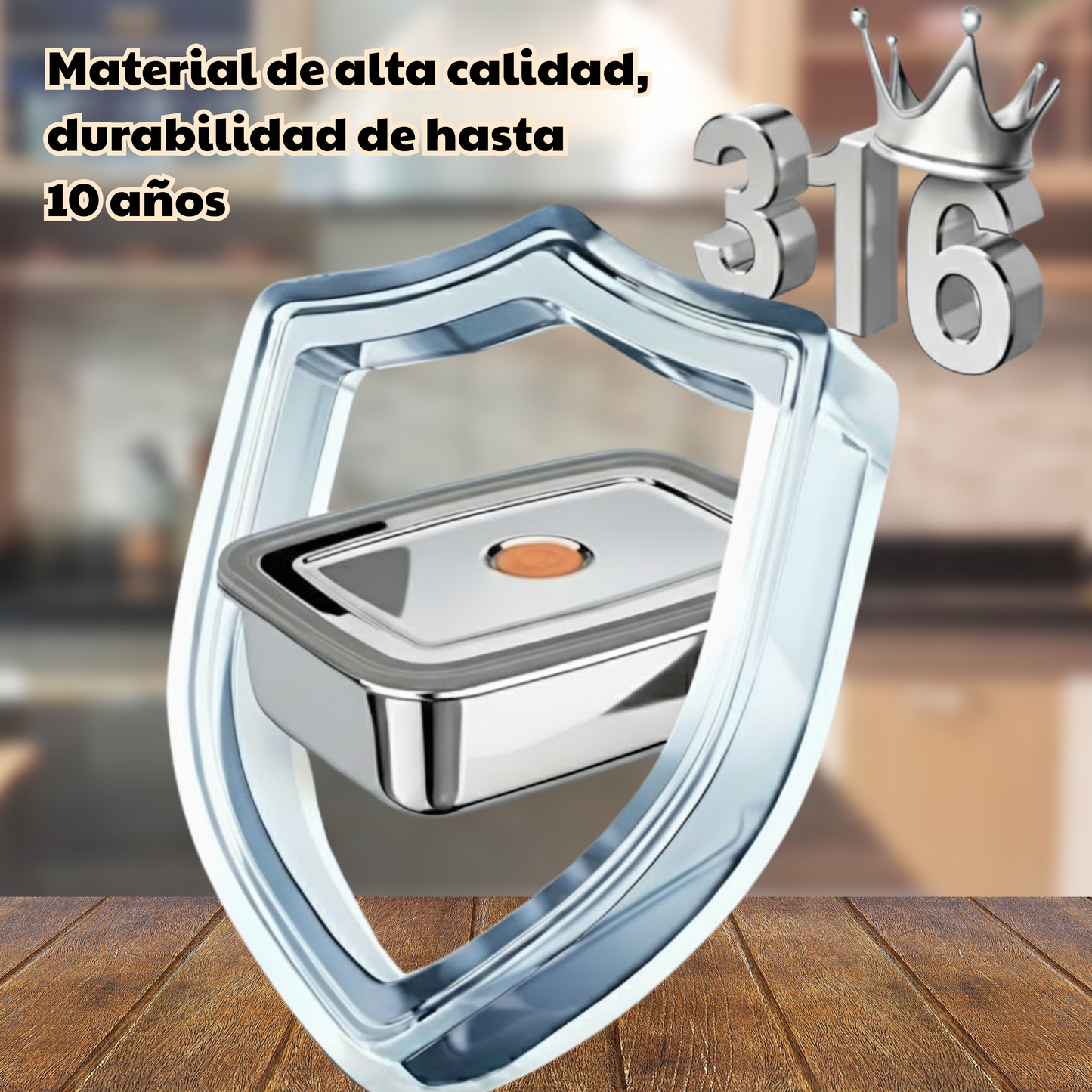 Recipiente Hermético De Acero Inoxidable 316 Antibacteriano (19x14x6cm)