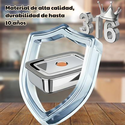 Recipiente Hermético De Acero Inoxidable 316 Antibacteriano (19x14x6cm)