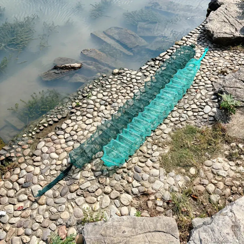 Jaula De Pesca Plegable De Nailon Verde Duradero – Diseño Grueso Y Sin Nudos Para Camarones Y Anguilas, Ideal Para Pescar En Ríos Y Lagos