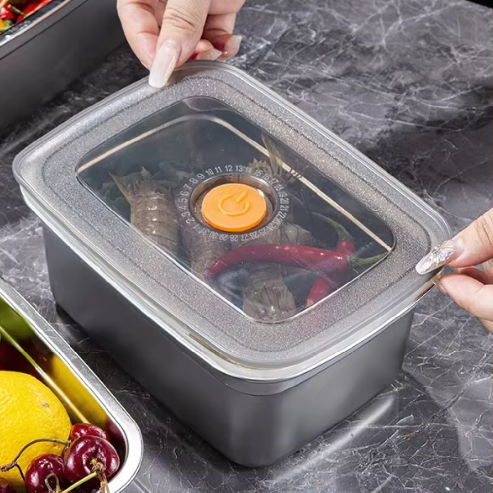 Recipiente Grande Para Alimentos Al Vacío De Acero Inoxidable Antibacteriano De 1000ml (19 x 14 x 5.5cm)