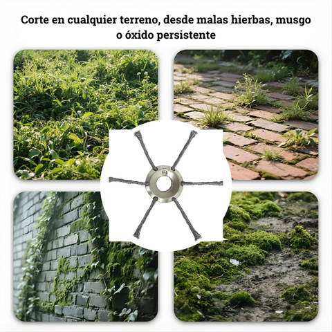 Cabezal de cortacésped de 6 cuchillas fabricado en acero de alta calidad: elimina todo tipo de malas hierbas.