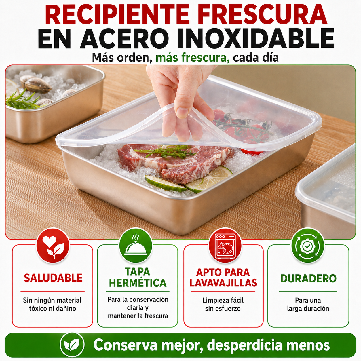 Cajas Para La Conservación De Alimentos, Bandeja Rectangular (25x20x5 cm)