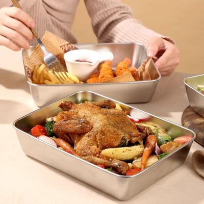 Recipiente para alimentos SUS304, bandeja rectangular de acero inoxidable con tapa de acero inoxidable, seguro para la salud. (22cm*15cm*6cm)