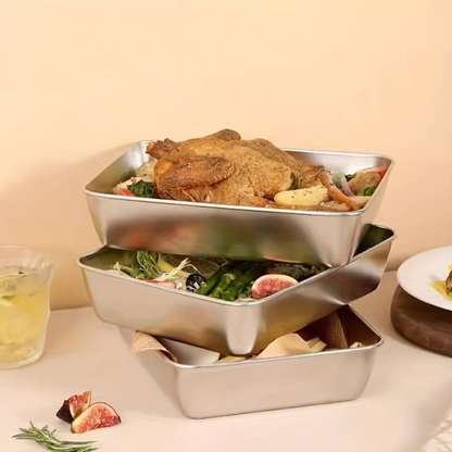 Recipiente para alimentos SUS304, bandeja rectangular de acero inoxidable con tapa de acero inoxidable, seguro para la salud. (22cm*15cm*6cm)