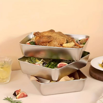 SUS304 caja de almacenamiento de alimentos, bandeja rectangular, seguro para la salud. (25x20x6cm)