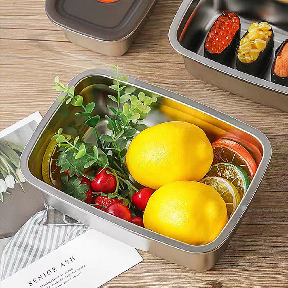 Recipiente Grande Para Alimentos Al Vacío De Acero Inoxidable Antibacteriano De 1000ml (19 x 14 x 5.5cm)
