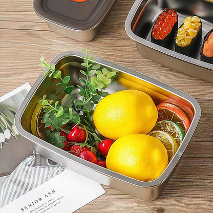 Recipiente Grande Para Alimentos Al Vacío De Acero Inoxidable Antibacteriano De 1000ml (19 x 14 x 5.5cm)