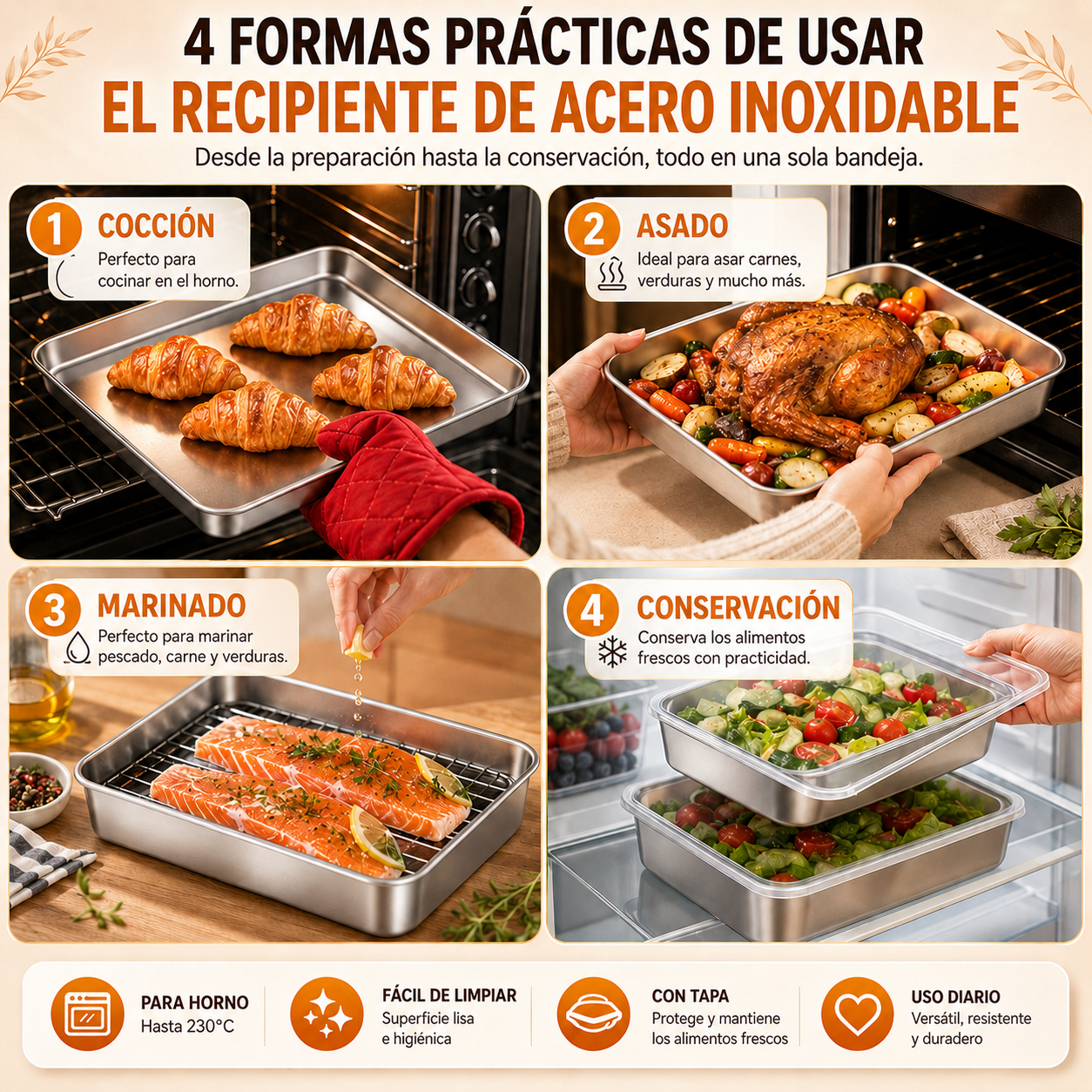 Cajas Para La Conservación De Alimentos, Bandeja Rectangular (25x20x5 cm)