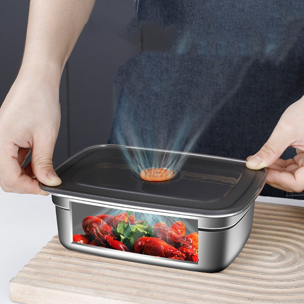 Recipiente Grande Para Alimentos Al Vacío De Acero Inoxidable Antibacteriano De 1000ml (19 x 14 x 5.5cm)