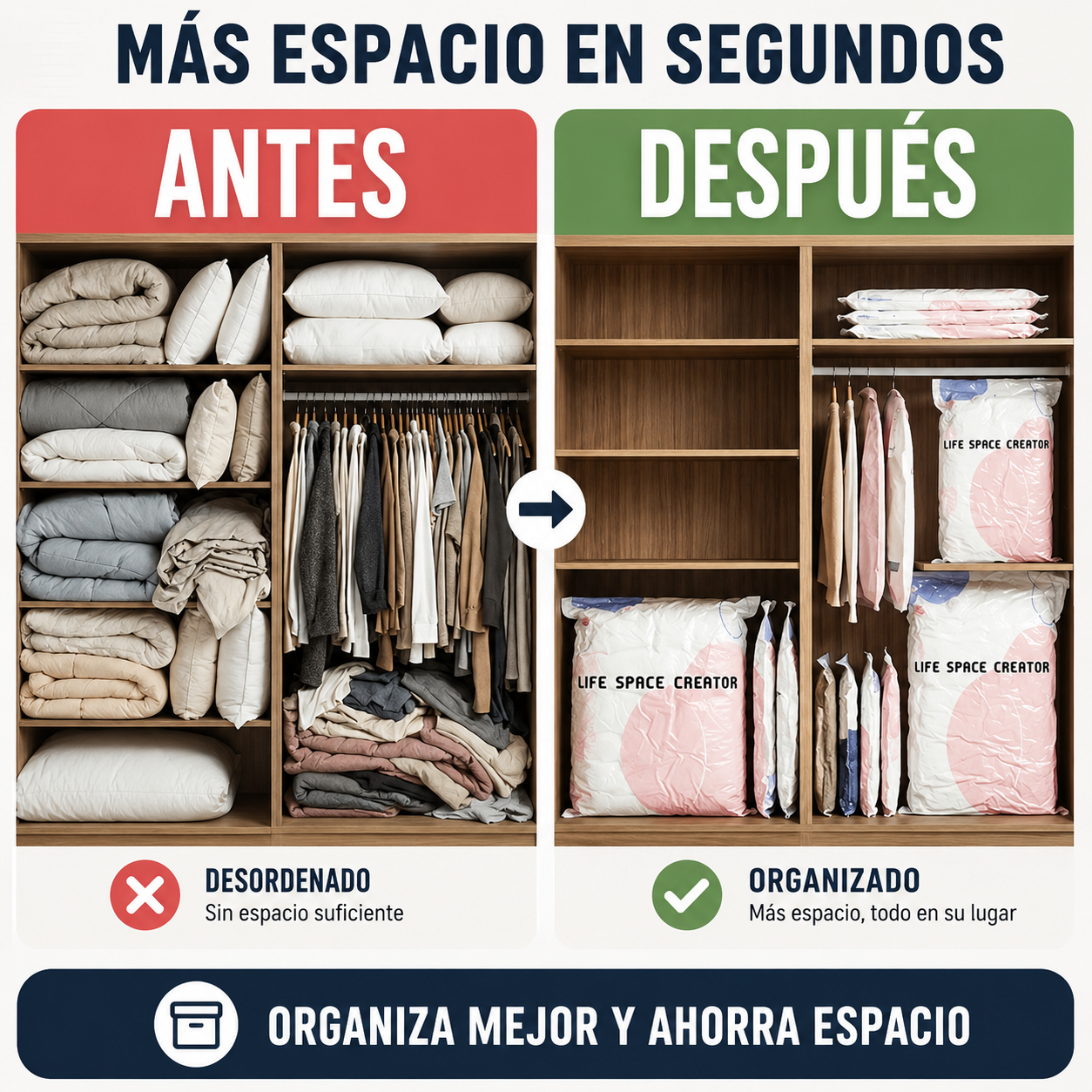 Bolsas De Almacenamiento Al Vacío 3D Sin Bomba – Compresión Rápida En 3 Segundos