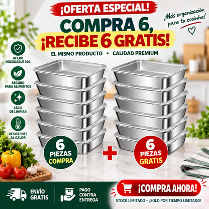 Recipiente de acero inoxidable 304 de 2500 ml – Una solución segura y práctica para conservar alimentos (25×20×6 cm)
