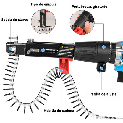 Adaptador De Atornillador Automático Con Tira De Tornillos – Compatible Con Múltiples Tipos De Taladros (Incluye 1 Cinta Con 50 Tornillos)