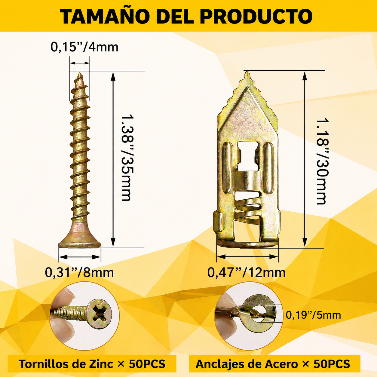 Kit Con 50 Piezas De Anclajes Y Tornillos Para Drywall, Madera Y Contrachapado