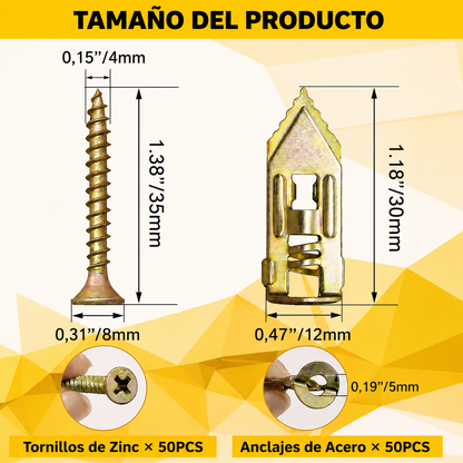 Kit Con 50 Piezas De Anclajes Y Tornillos Para Drywall, Madera Y Contrachapado