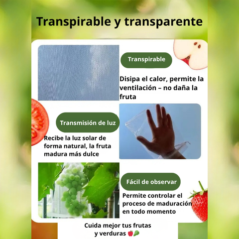 Sacos de malla transpirables y reutilizables para la protección de frutas y verduras – Protege contra insectos, moscas de la fruta y aves