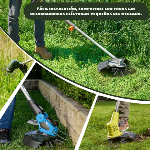 Cabezal de cortacésped de 6 cuchillas fabricado en acero de alta calidad: elimina todo tipo de malas hierbas.