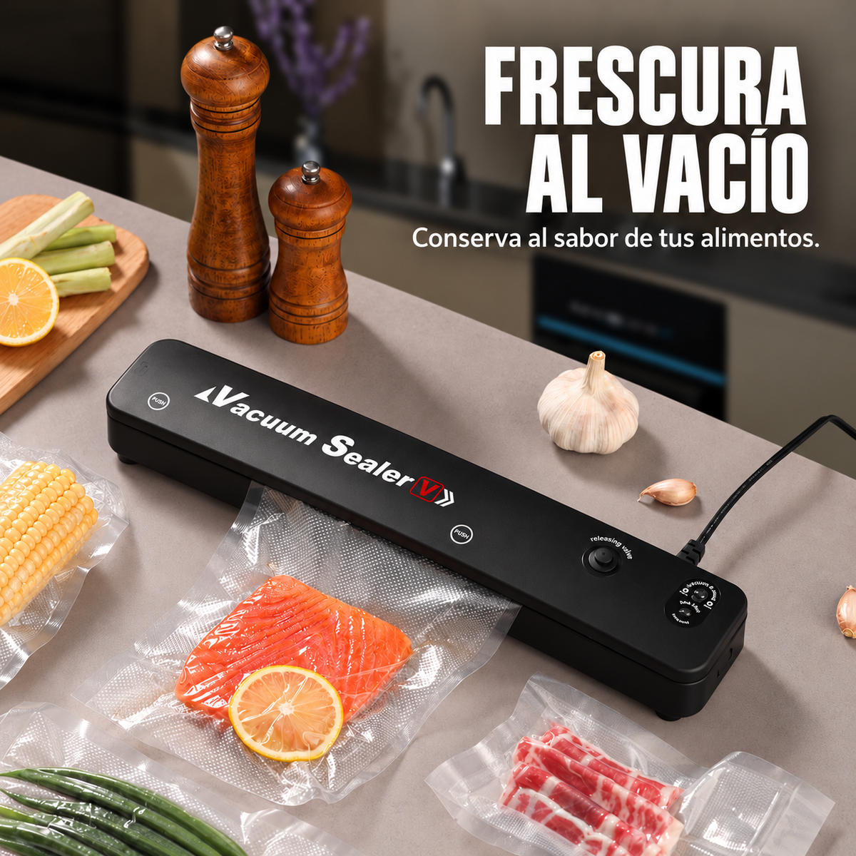 Selladora Al Vacío Para Alimentos Para La Conservación Prolongada De Alimentos - Incluye 100 Bolsas Al Vacío Gratuitas