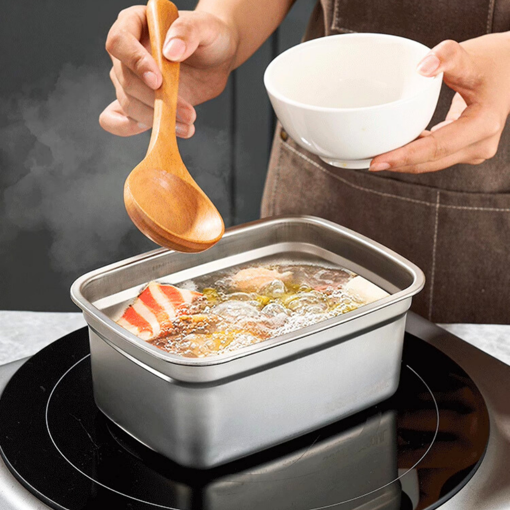 Recipiente Grande Para Alimentos Al Vacío De Acero Inoxidable Antibacteriano De 1000ml (19 x 14 x 5.5cm)
