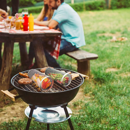 Cesta De Barbacoa De Acero Inoxidable SUS304 Con Rodillo Para Parrillada