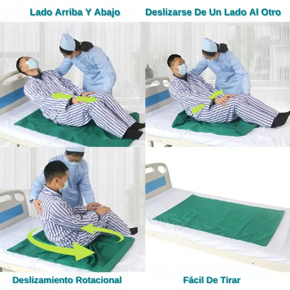 Tela deslizante tubular utilizada para el traslado de pacientes en hospitales y para el cuidado a domicilio de ancianos y personas con discapacidad.