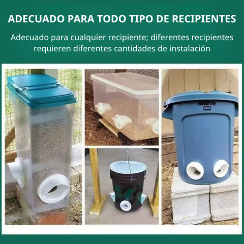 Comedero automático para gallinas y patos para todo tipo de cubos – Incluye broca y sierra de corona