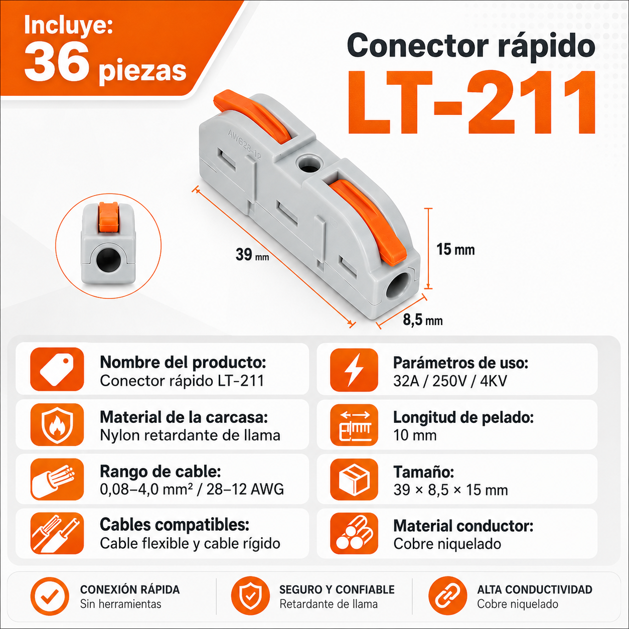 Juego De 34 Pares De Conectores Eléctricos Rápidos Con Palanca Reutilizables De 2 Puertos