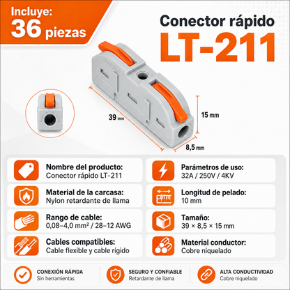 Juego De 34 Pares De Conectores Eléctricos Rápidos Con Palanca Reutilizables De 2 Puertos