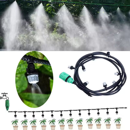 Manguera de Riego para Jardín de 15 Metros con Boquillas de Niebla – Sistema de Enfriamiento por Niebla, Fácil de Instalar