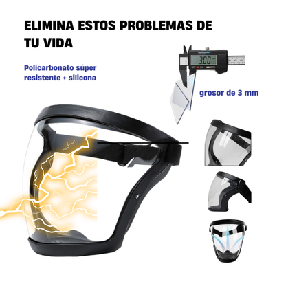 La visera protege el rostro del polvo fino y de la niebla.