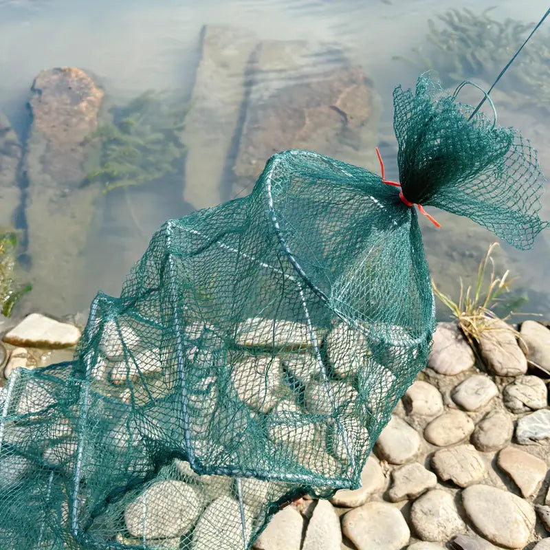 Jaula De Pesca Plegable De Nailon Verde Duradero – Diseño Grueso Y Sin Nudos Para Camarones Y Anguilas, Ideal Para Pescar En Ríos Y Lagos
