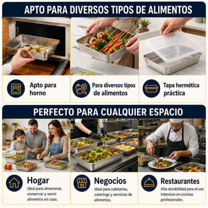 Contenedores de acero inoxidable SUS304 | Alimentos frescos por más tiempo (25x20x5cm)