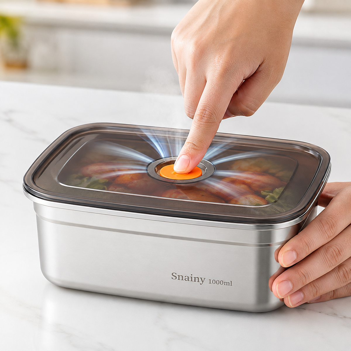 Recipiente Grande Para Alimentos Al Vacío De Acero Inoxidable Antibacteriano De 1000ml