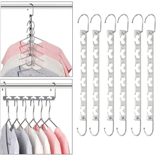 Magic Hangers Ahorro de espacio, perchas plegables robustas con 6 agujeros para colgar 12 prendas pesadas