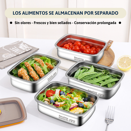 Recipiente Hermético de Acero Inoxidable 316 Premium – Sellado al Vacío, Antibacteriano y Seguro (19x14x6 cm)